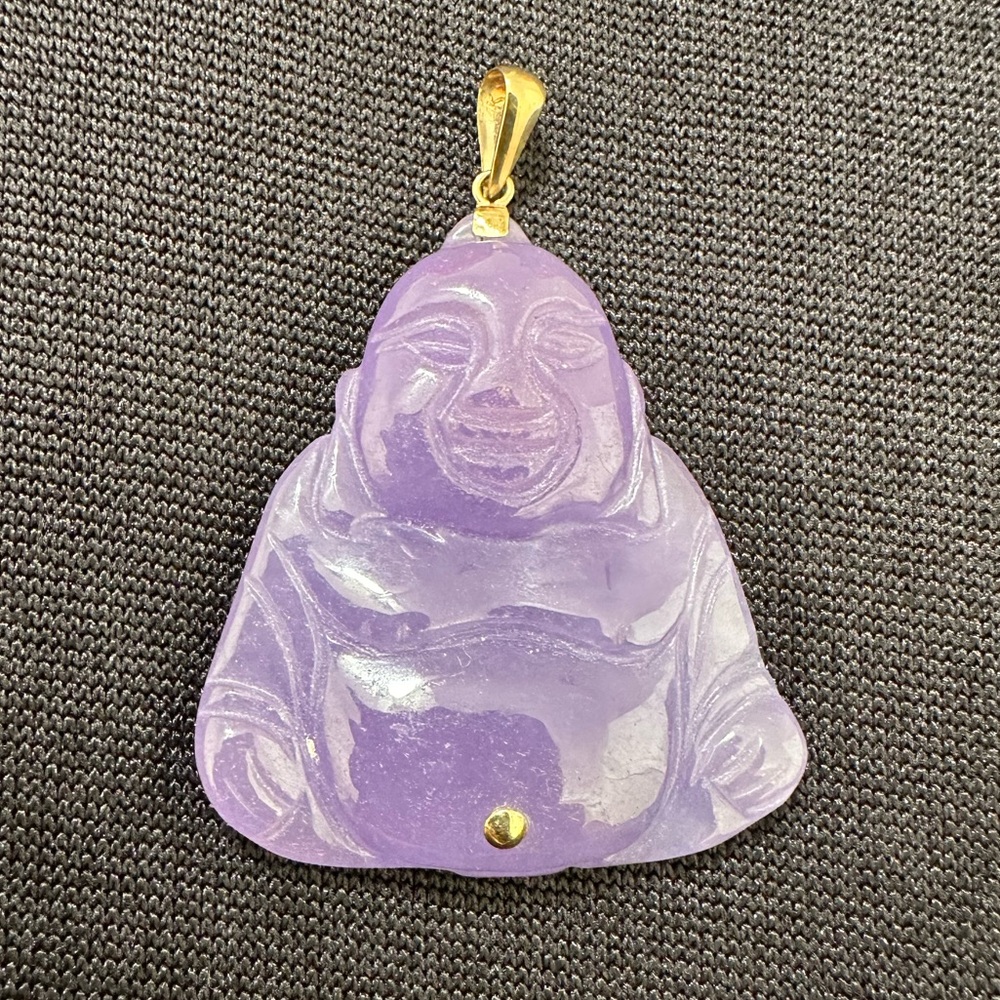 14k Lavender Jade Smiling Buddha Pendant